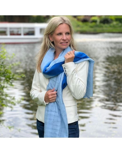 Heritagemoda Blue Handwoven Dip-Dye Oversized Wool Scarf