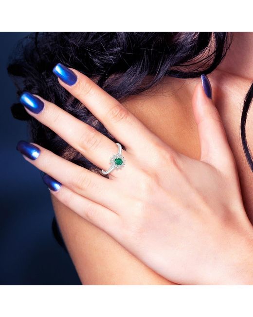 Artisan Metallic 18K Oval Emerald & Diamond Halo Ring