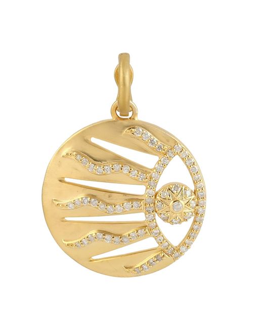 Artisan Metallic Diamond 14k Yellow Sun Burst Pendant Handmade Elegant Look