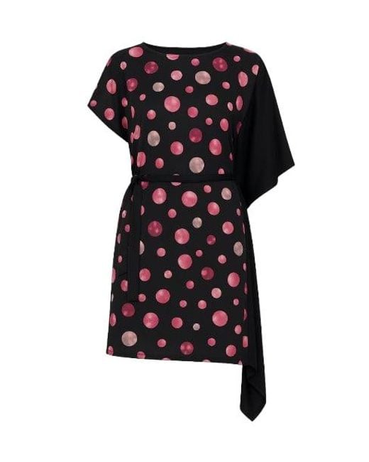 Conquista Black Asymmetric Polka Dot Dress