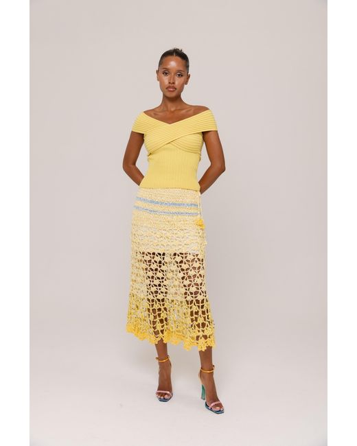 Andreeva Yellow Chrysanthemum Handmade Crochet Midi Skirt