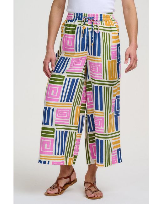 Sugarhill Blue Ameera Cropped Wide Leg Trousers Multi, Painted Maze