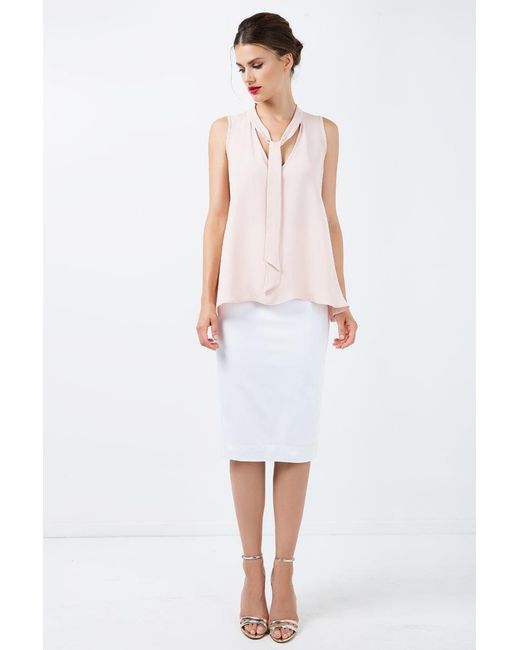 Conquista White Fitted High-Waisted Pencil Skirt