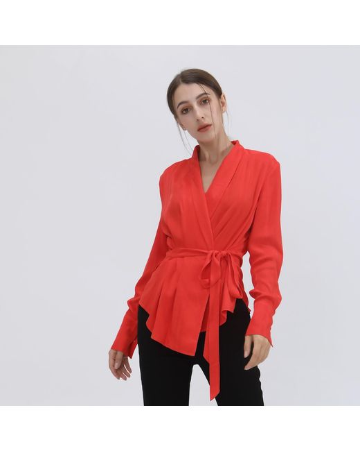 Smart and Joy Red Warp Long Sleeves Blouse