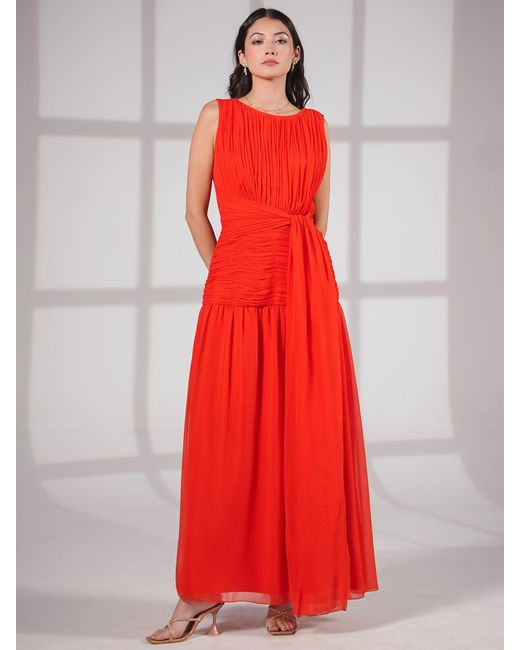 Rose & Nancy Red Amy Drape Tie Waist Maxi Dress