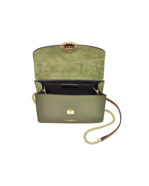 Le Parmentier Green New Ondina Color Block Flap Top Leather Satchel Bag