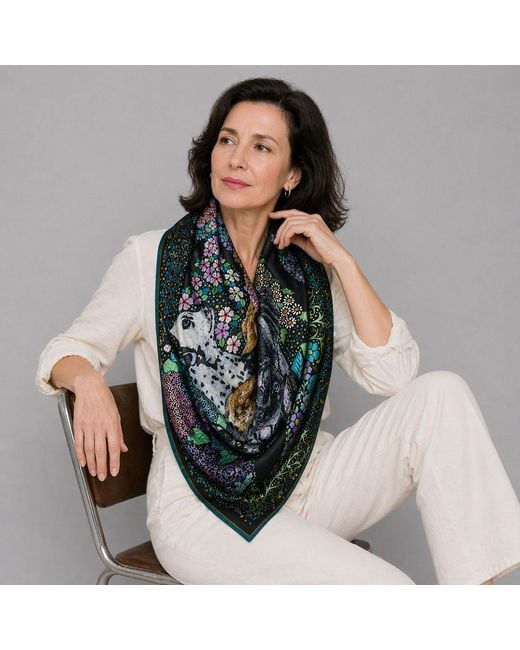 Wenzi Multicolor Whiskered Court The Canine Chapter Hand Painted Pattern Silk Twill Scarf