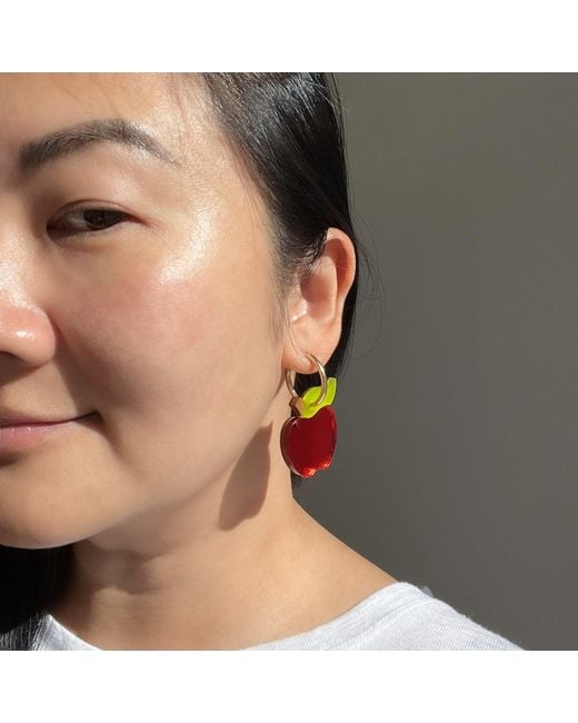 By Chavelli Red Apple Dangly Hoop Earrings