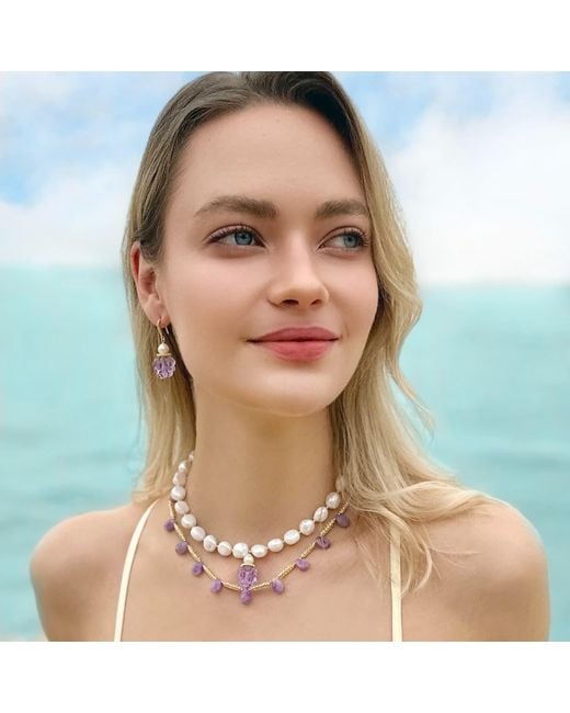Farra Metallic Irregular Freshwater Pearls With Raspberry Pendant Necklace