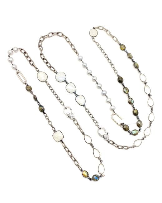 Loni Paul Jewelry Metallic Moonstone, Labradorite, Crystal & Pearl Short Necklace
