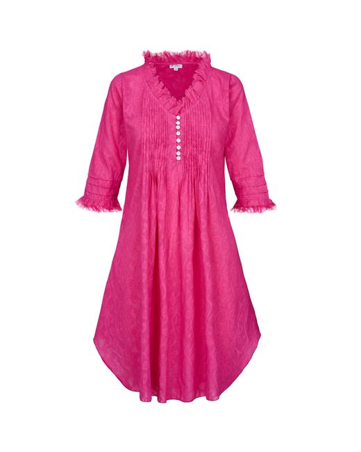 At Last Annabel Cotton Tunic In Hand Woven Hot Pink