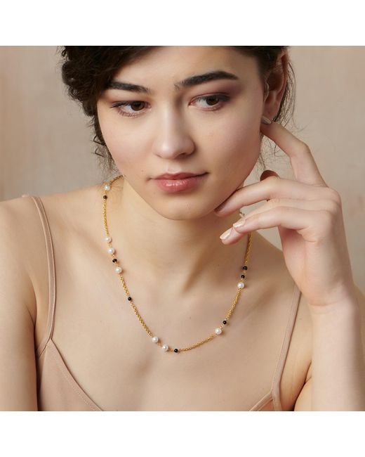 Janus Edinburgh Metallic Heh Bead Freshwater Pearl Onyx Vermeil Chain Necklace