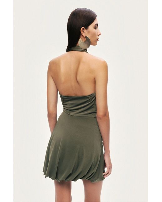 Nocturne Green Neutrals Draped Halter Mini Dress