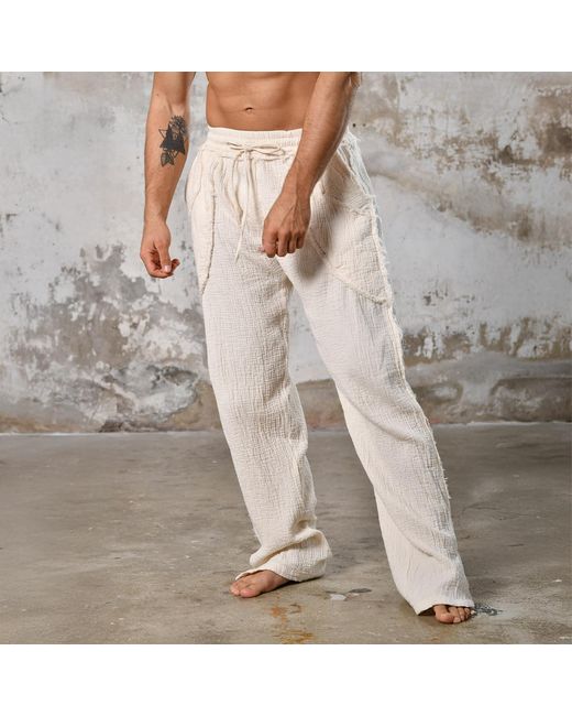 Zhenabia White Tribe Pants Boho Cotton Summer Pants for men