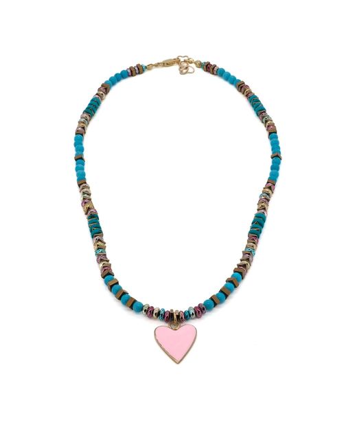 Ebru Jewelry Metallic Turquoise Pink Love Beaded Choker Necklace