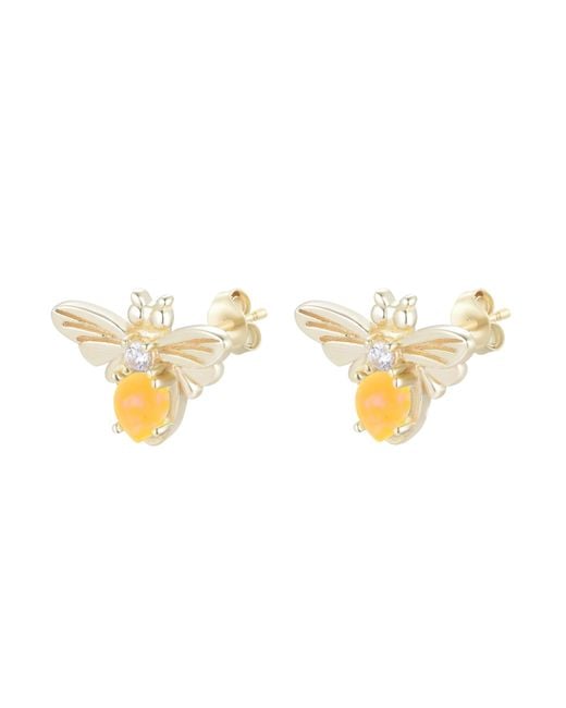 KAMARIA Metallic Opal Bee Stud Earrings