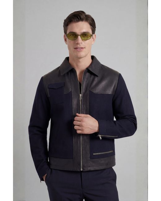 The Gt Atelier Blue Outerwear Herringbone Pocket Style Jacket for men