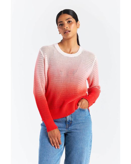 Brodie Cashmere Red Mesh Dip Dye Crew