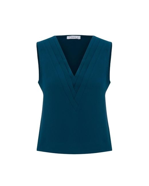 Maan Istanbul Blue V-Neck Sleeveless Dark Blouse