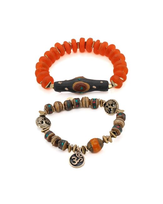 Ebru Jewelry Red Mystic Nepal Beaded Om Charm Unique Bracelet Set