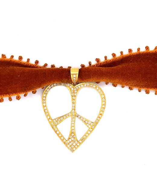 Artisan Brown Heart Design Pave Diamond Choker Necklace In 14k Yellow Gold Jewelry
