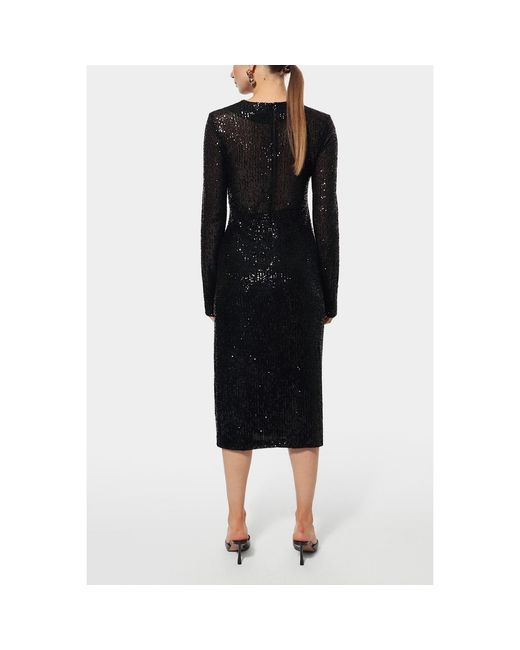 AGGI by HALEWSKI Black Madlen Sparkle Sequined Midi Dress With Long Sleeve