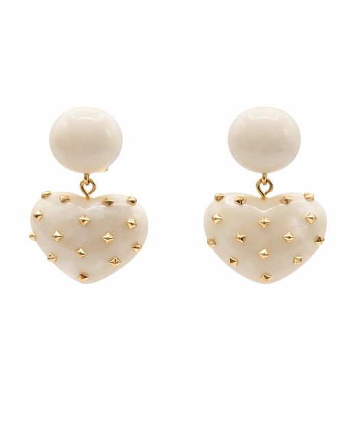 Michael Nash Jewelry Metallic Lavinia Mother Of Pearl Resin Studded Heart Drop Earrings