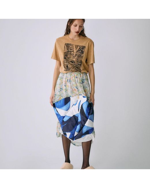 Miro Misljen Blue Patchwork Print Midi Skirt