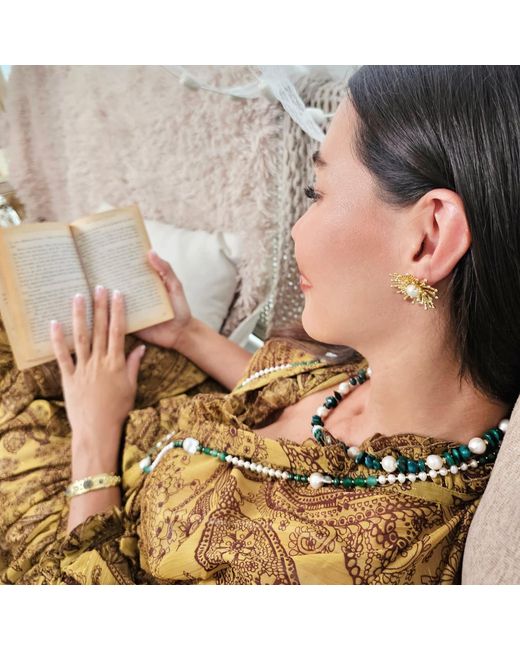 Farra Green Irregular Bamboo Coral With Freshwater Pearls Necklace