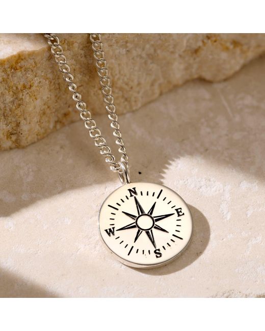 Posh Totty Designs Metallic Sterling Travel Compass Necklace On Curb Chain for men
