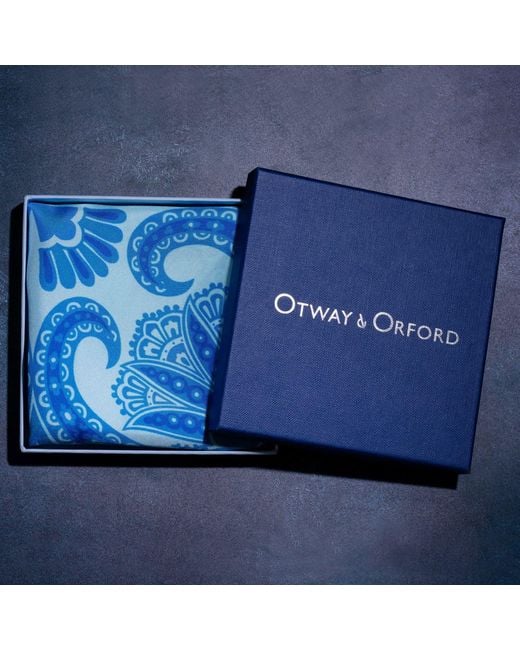 Otway & Orford Blue 'Kaleidoscope' Paisley Silk Pocket Square for men