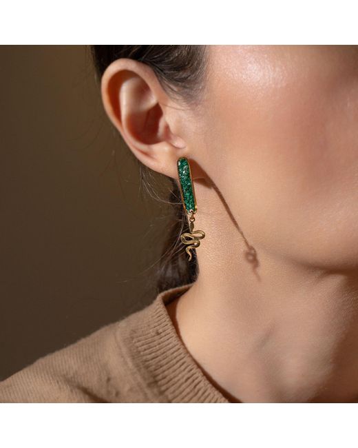 Kate Koel Green Malachite Snake Earrings Drops Statement Emerald Hues