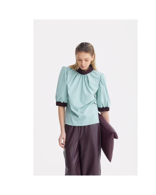 Julia Allert Blue Textured Short Sleeve Blouse