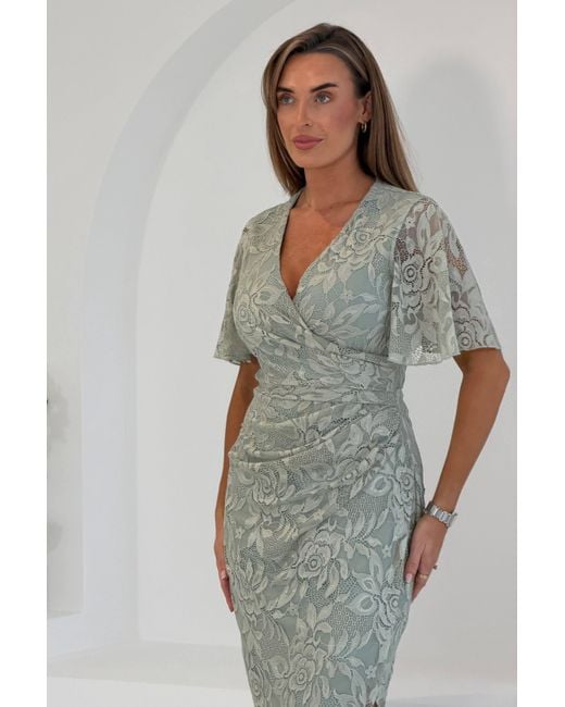 Girl In Mind Gray Natasha Angel Sleeve Wrap Midi Dress