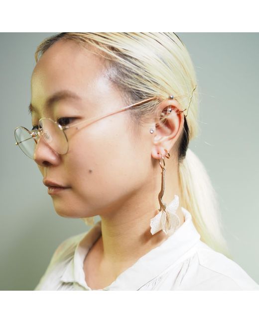 Nana Watanabe Metallic Neutrals Fragrant Vines Petal-Like Embroidered Earrings
