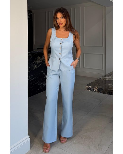 Girl In Mind Blue Jo Pleat Detail Tailored Trouser Sky