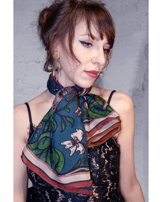 Natalia Petruch Green Mystic Rabbit Silk Chiffon Scarf