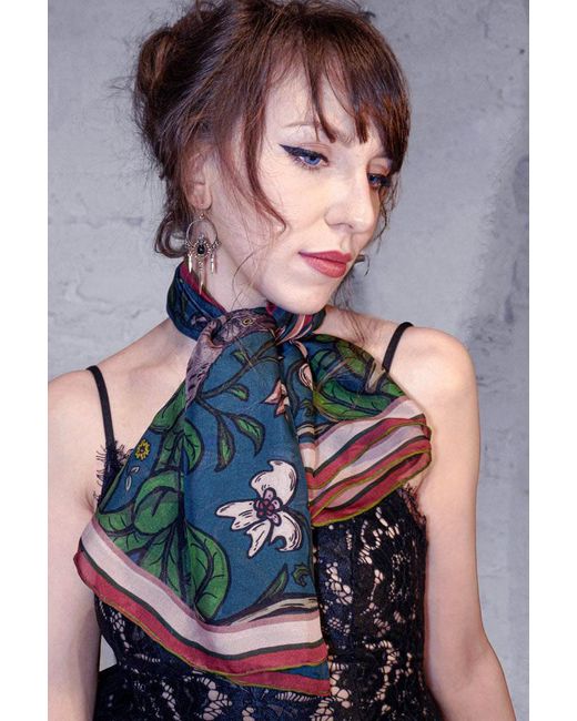 Natalia Petruch Green Mystic Rabbit Silk Chiffon Scarf