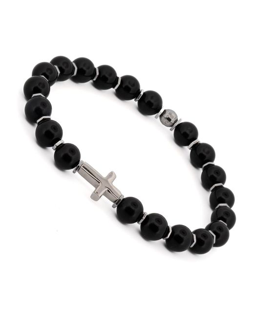 Ebru Jewelry Black Sterling Cross Onyx Beaded Bracelet for men