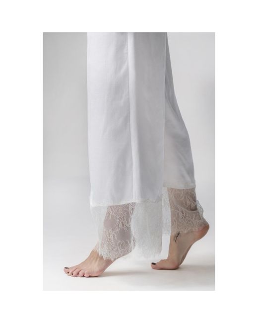Oh!Zuza White Grace Satin Viscose Pyjama Set Lace Cream