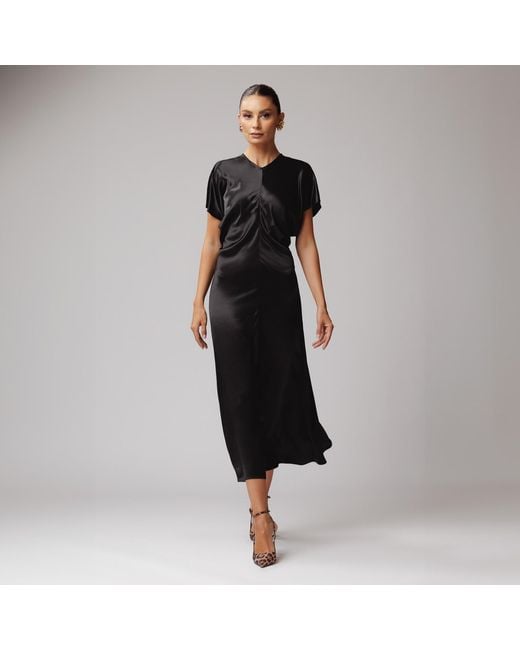 concept A trois Black Midi Dress With Oversized Short Sleeves And Flared Cut