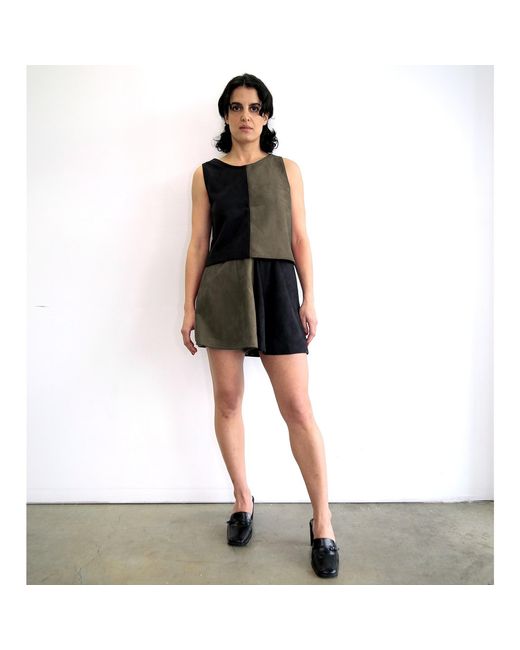 By Noa Rawitz Green Ultra Suede Sleeveless Color Blocked Top- And