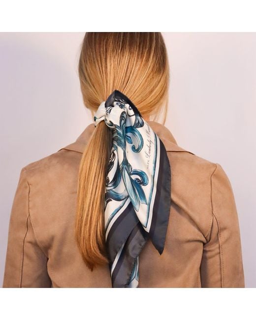 Lamberty Munich Blue Neutrals Majolica Italian Mulberry Silk Scarf
