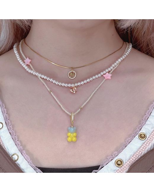 Ninemoo Metallic Hearts Zircon Pearl Necklace