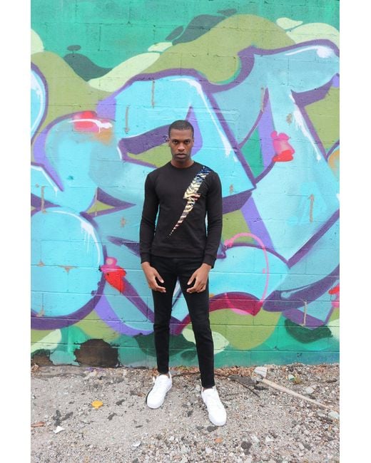 Any Old Iron Blue Iridescent Zebra Reversible Sequin Lightning Sweatshirt for men