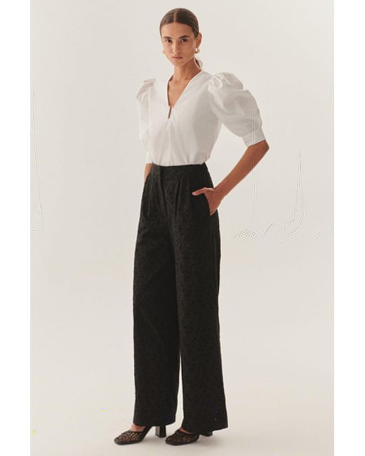 Exquise Black Broderie Anglaise Fabric Pants