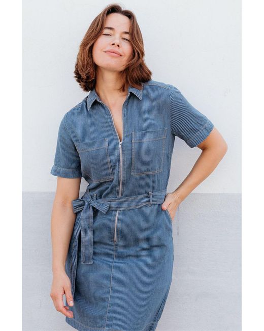 Sugarhill Blue Tasha Mini Dress Stripe Denim