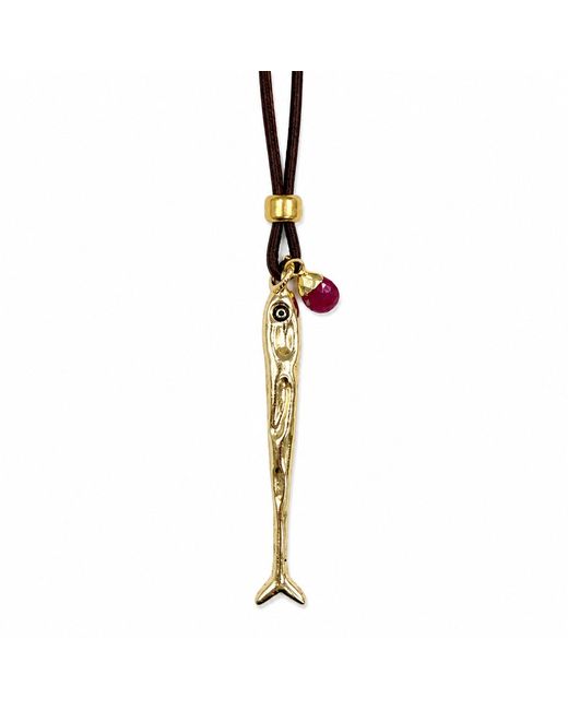 Persia Dona Jewelry Metallic Skinny Fish X Leather Cord Necklace