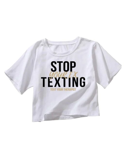 Rejected Hearts Club White Stop Texting Your Ex Crop Top Shirt