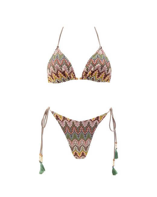 Aulala Paris White Neutrals Rose Blush Triangle Broderie Bikini With Tessels